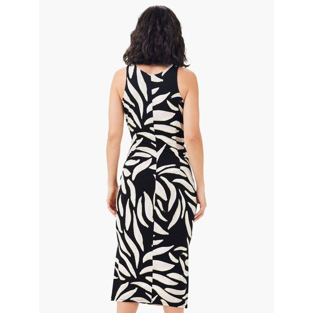 NEW Nic & Zoe Breezy Leaves Midi Dress Sz M Black Multi Lined Side Slit $188 - Picture 11 of 12